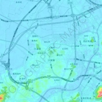 Shaxi topographic map, elevation, terrain