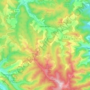 Saint-Benoît topographic map, elevation, terrain