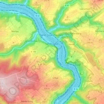 Sankt Goar topographic map, elevation, terrain