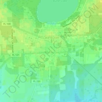 Lake Butler topographic map, elevation, terrain