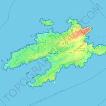 Ouessant topographic map, elevation, terrain