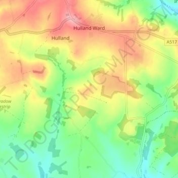 Hulland Ward CP topographic map, elevation, terrain