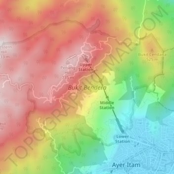 Penang Hill topographic map, elevation, terrain