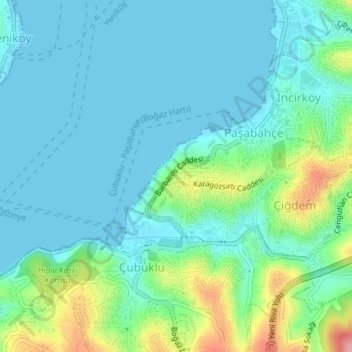 Beykoz Paşabahçe Parkları topographic map, elevation, terrain