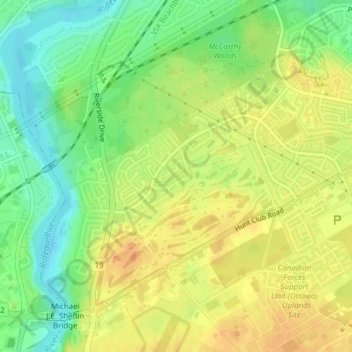 Uplands Pathway Network topographic map, elevation, terrain