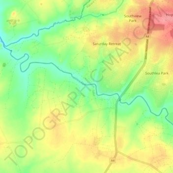 Manyame River topographic map, elevation, terrain