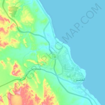 Al Qusair City topographic map, elevation, terrain