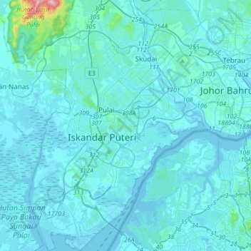 Iskandar Puteri topographic map, elevation, terrain