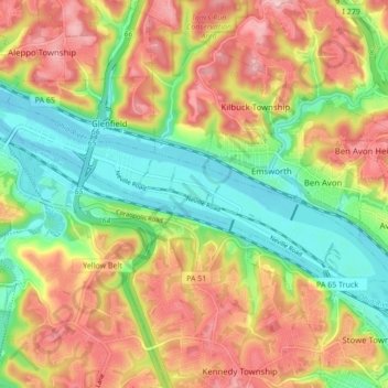 Neville Island topographic map, elevation, terrain