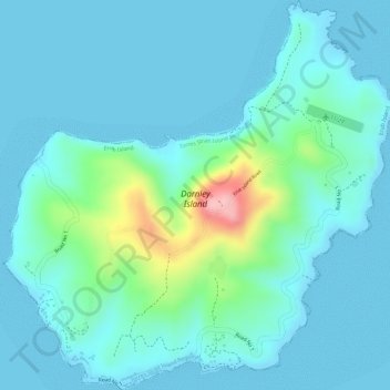 Darnley Island topographic map, elevation, terrain