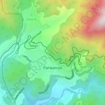 Parwanoo topographic map, elevation, terrain