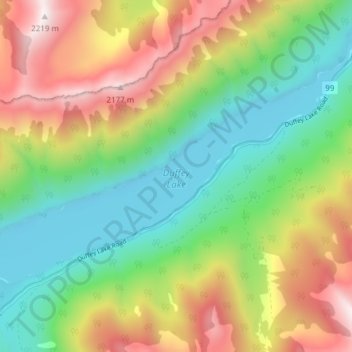 Duffey Lake topographic map, elevation, terrain