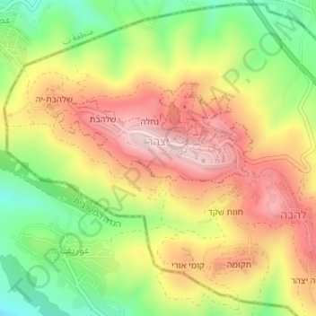 Yitzhar topographic map, elevation, terrain