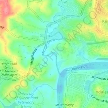 Moggill Creek topographic map, elevation, terrain