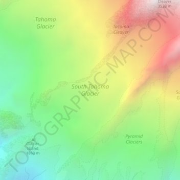 South Tahoma Glacier topographic map, elevation, terrain
