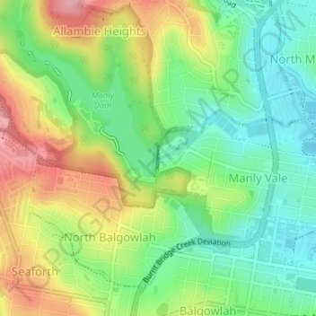 Manly Dam topographic map, elevation, terrain