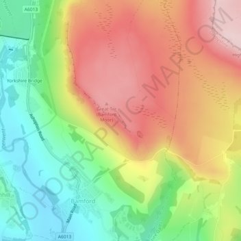 Bamford Edge topographic map, elevation, terrain