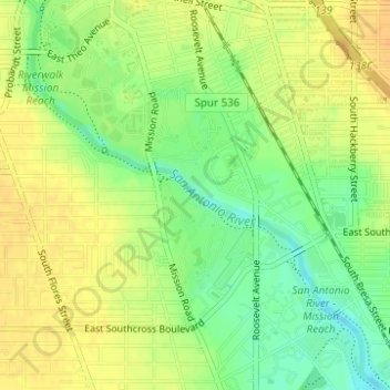 San Antonio River topographic map, elevation, terrain