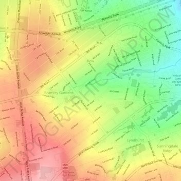 Kew topographic map, elevation, terrain