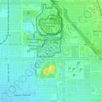 Cars Land topographic map, elevation, terrain