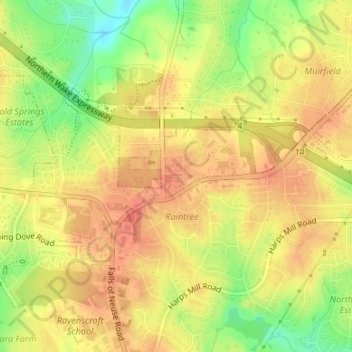 Raleigh topographic map, elevation, terrain