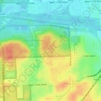 Palos Park Woods Picnic Grounds topographic map, elevation, terrain