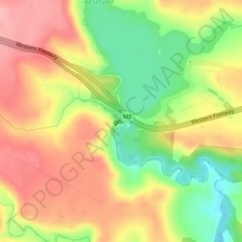 Pykes Creek Dam topographic map, elevation, terrain