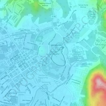 Taiping Lake Gardens topographic map, elevation, terrain