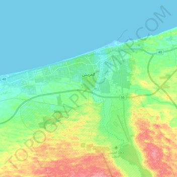 El Arish topographic map, elevation, terrain