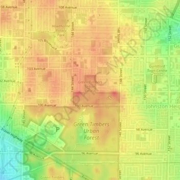 Green Timbers Urban Forest topographic map, elevation, terrain