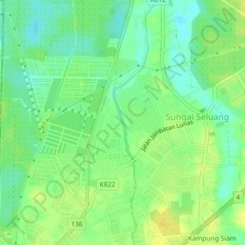 Sungai Seluang topographic map, elevation, terrain