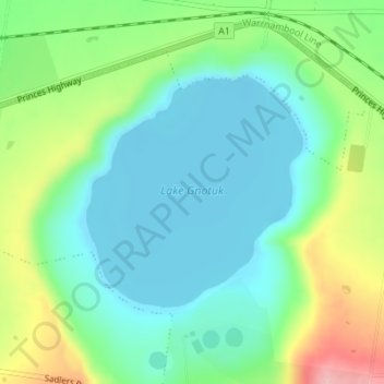 Lake Gnotuk topographic map, elevation, terrain