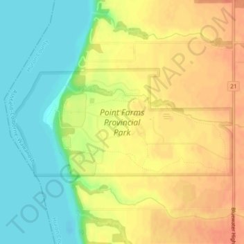 Point Farms Provincial Park topographic map, elevation, terrain