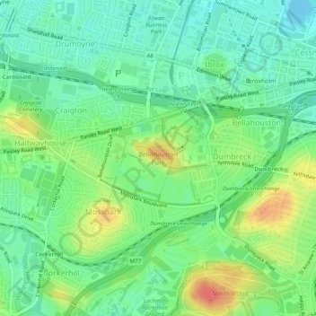Bellahouston Park topographic map, elevation, terrain