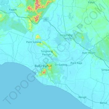 Batu Pahat topographic map, elevation, terrain