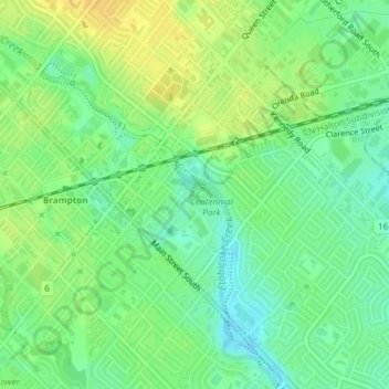 Etobicoke Creek topographic map, elevation, terrain