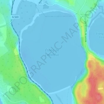 Étang de Lavalduc topographic map, elevation, terrain