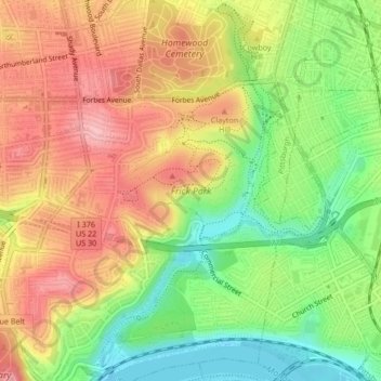 Frick Park topographic map, elevation, terrain