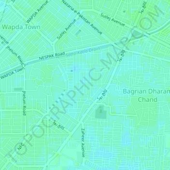 E Block Park, PCSIR Staff Society, Lahore topographic map, elevation, terrain