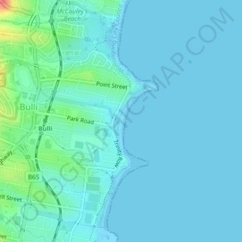 Sandon Point Beach topographic map, elevation, terrain