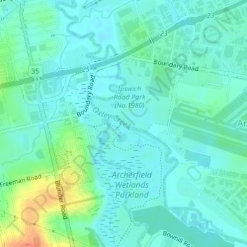 Oxley Creek topographic map, elevation, terrain
