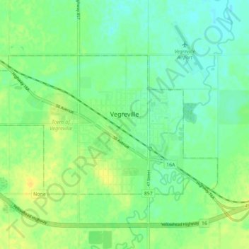 Vegreville topographic map, elevation, terrain