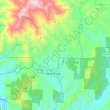 Weaverville topographic map, elevation, terrain
