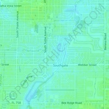 Southgate topographic map, elevation, terrain