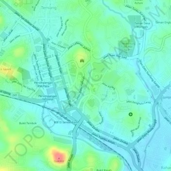 Seremban Lake Garden Park topographic map, elevation, terrain