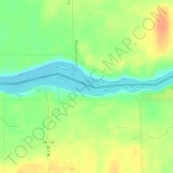 Rainy River topographic map, elevation, terrain