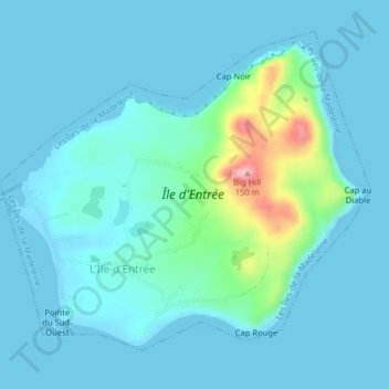 Île d'Entrée topographic map, elevation, terrain