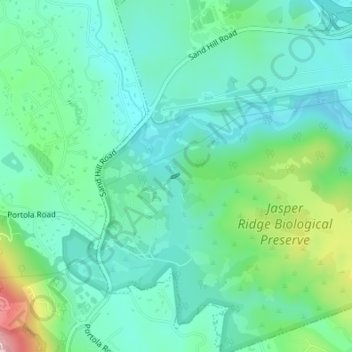 Searsville 614 Dam topographic map, elevation, terrain