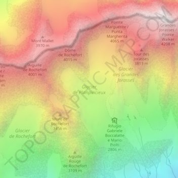 Glacier de Planpincieux topographic map, elevation, terrain