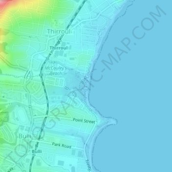 McCauleys Beach topographic map, elevation, terrain